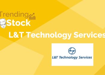 Logo of trending stock " l&t technology services ltd. " in a yellow background.