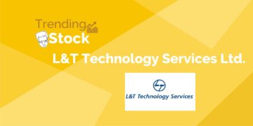 Logo of trending stock " l&t technology services ltd. " in a yellow background.