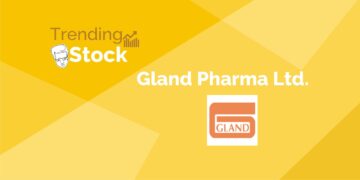 Logo of a trending stock " gland pharma ltd. " in a yellow background.