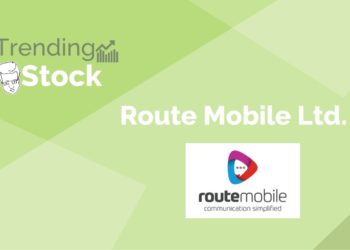 A graphic representation of trending stock "route mobile ltd. " in a green background.