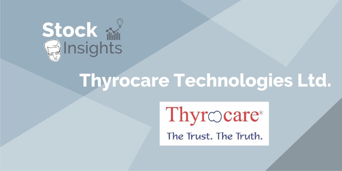A graphic image of the thyrocare technologies ltd. Logo and the words “stock insights” and “the trust. The truth. ” on a grey background.