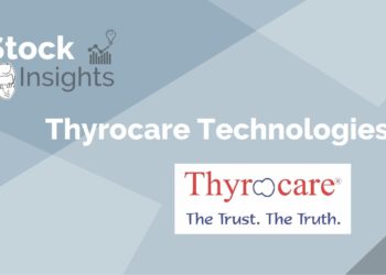 A graphic image of the thyrocare technologies ltd. Logo and the words “stock insights” and “the trust. The truth. ” on a grey background.
