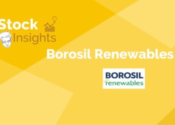 A yellow banner with the text "stock insights" and "borosil renewables ltd. " in white and blue lettering.