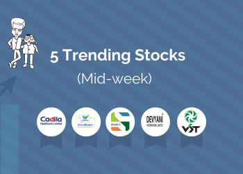 A visual representation of five trending stocks for the middle of the week.