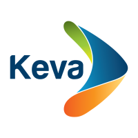A logo for keva, a company that provides online learning solutions. The logo consists of the word keva in blue, with a colorful swoosh above it. The swoosh has three segments: orange, green, and blue.