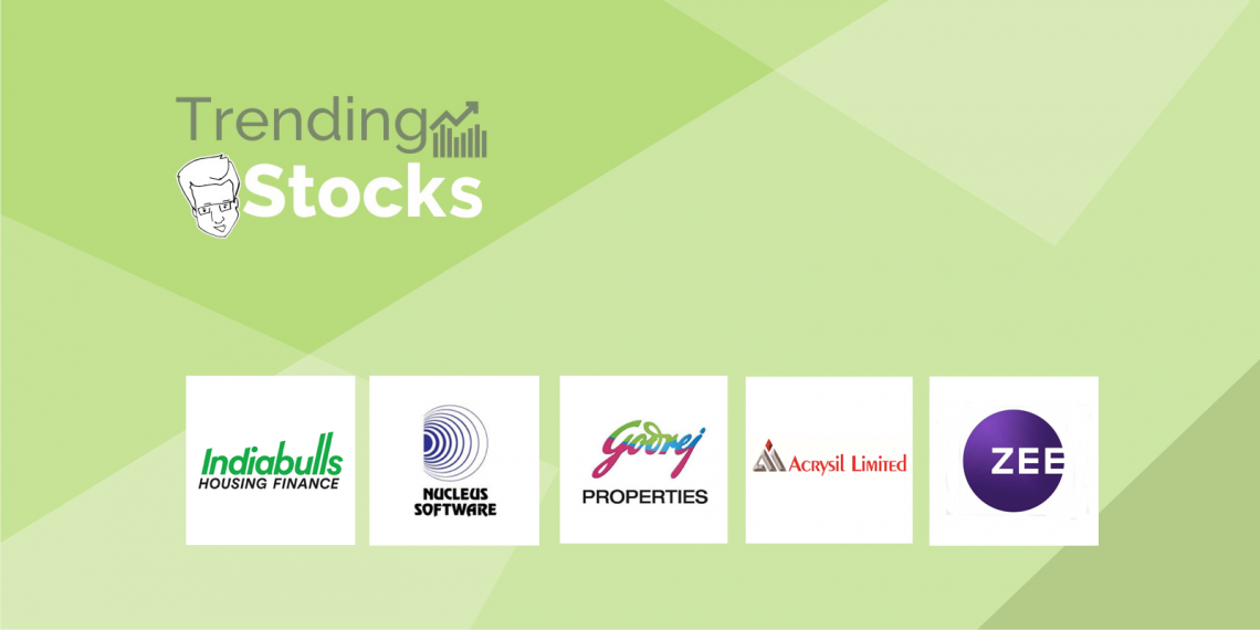 Logo of trending stocks indiabulls housing finance, nucleus software , godrej, acrysil limited, zee emterntainment network.