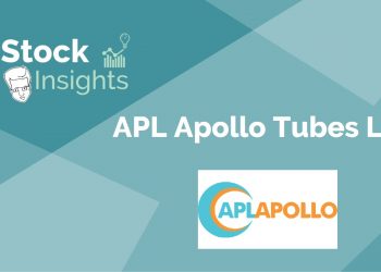 A blue background with a stock market insights logo and the apl apollo tubes ltd. Company logo. The stock insights logo is in the top left corner of the image, and the apl apollo tubes ltd. Logo is in the bottom right corner of the image.