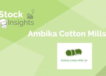 Stock insights logo with green elephants facing each other on a white square background. The words ‘stock insights’ and ‘ambika cotton mills ltd. ’ are written in white on a green background.