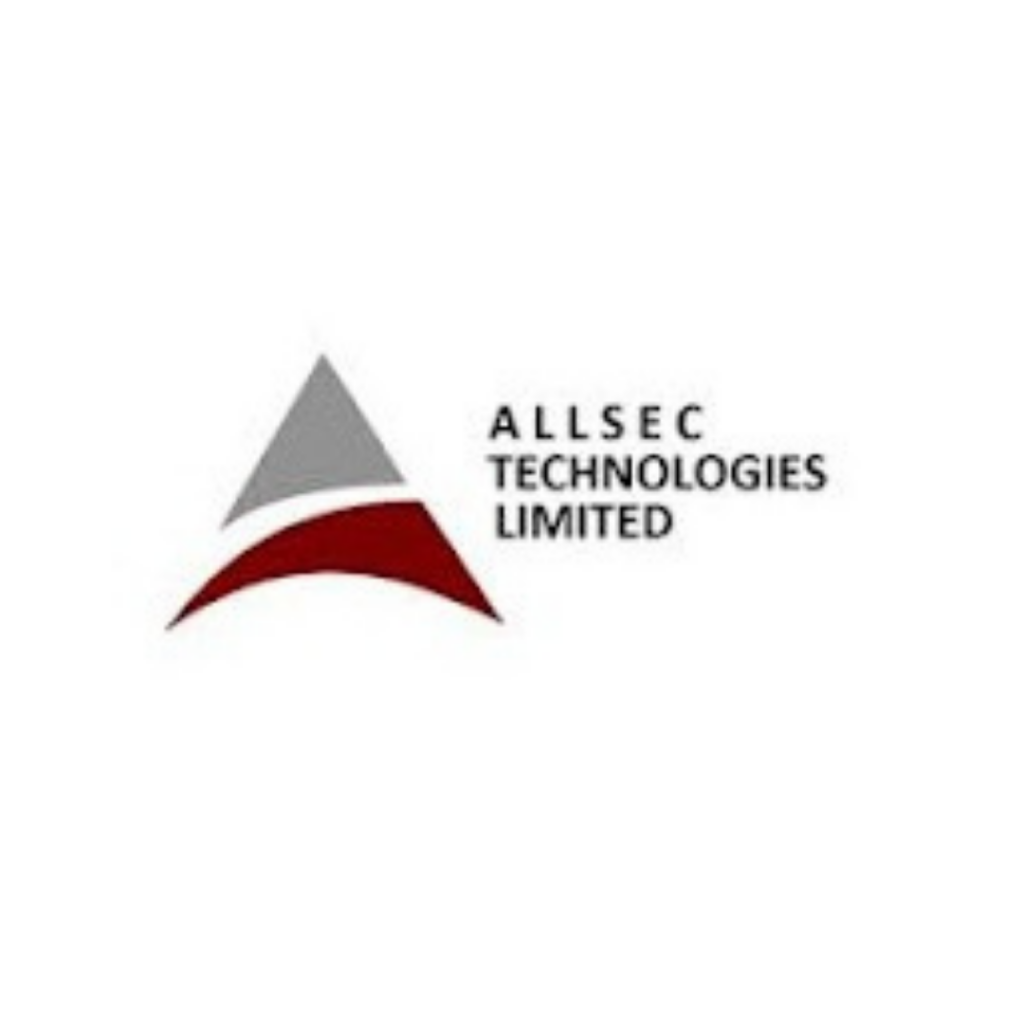 Logo of allsec technologies limited, a red and gray triangle with the company name written in black.