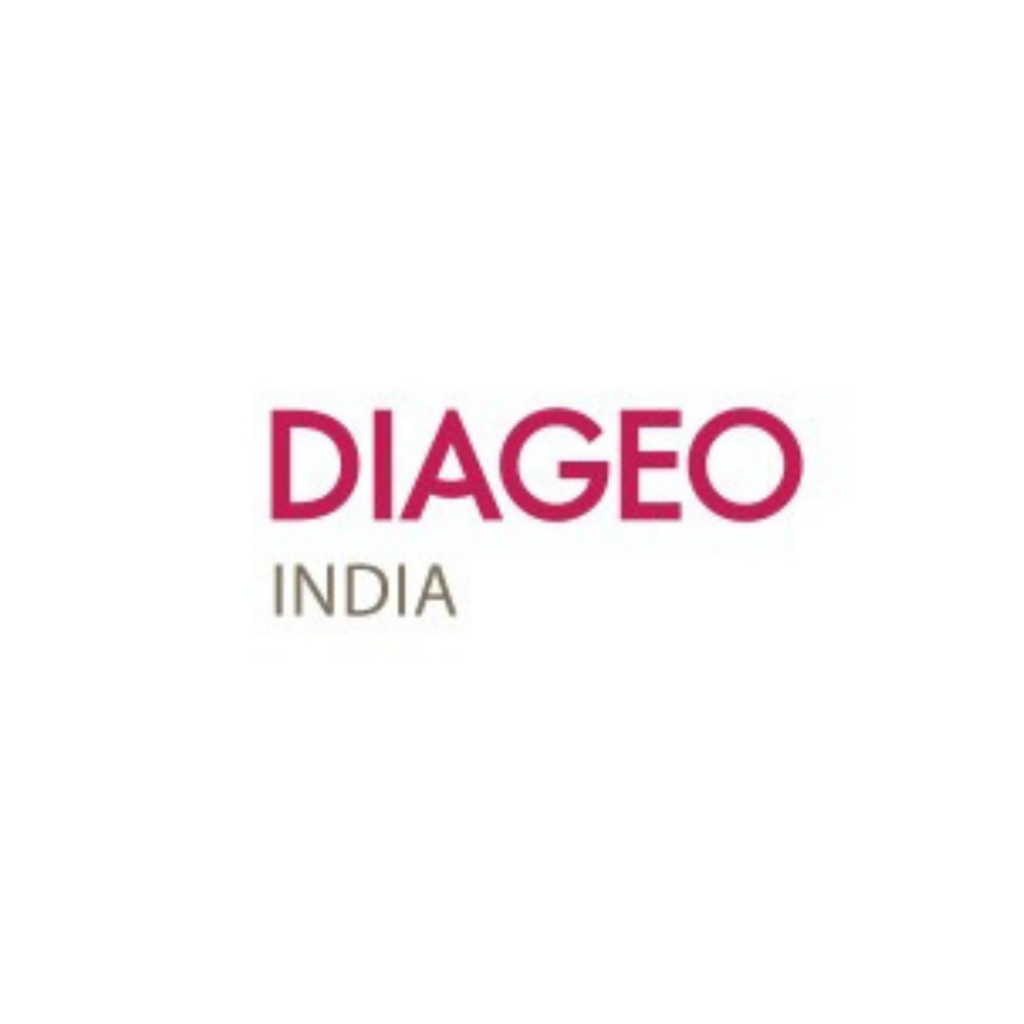 Logo of diageo india, a beverage company, in pink and black text on a white background.