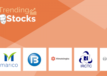 Logo of trending stocks marico, bajaj, himatsingka, irctc and bosch.