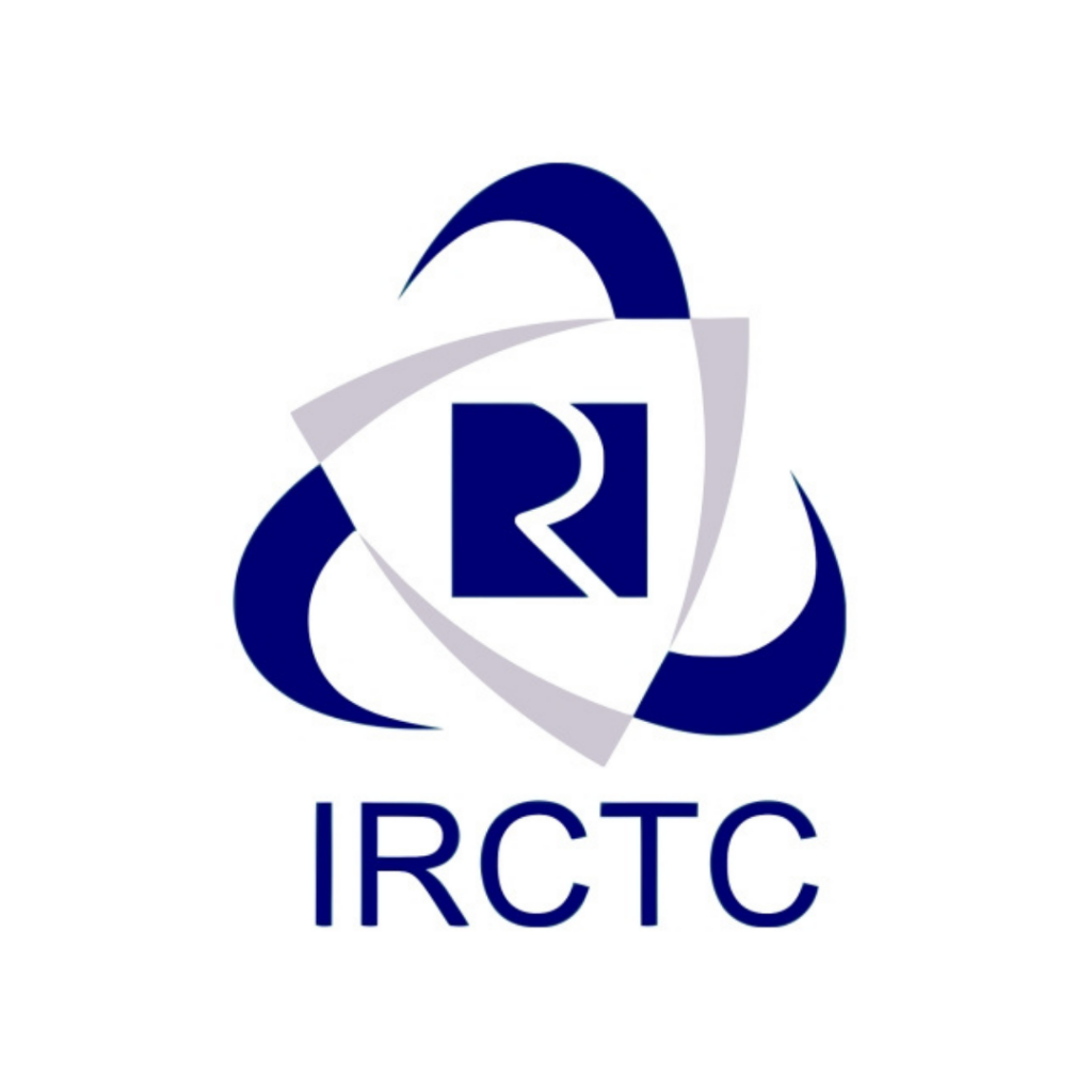 A logo of the indian railway catering and tourism corporation (irctc) in blue and white colors.