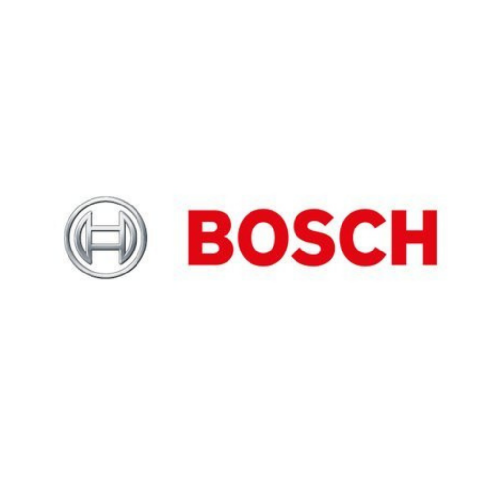 A red text that says Bosch in a sans-serif font, with a silver circle that has a stylized H inside it.