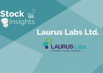 A green background with the laurus labs logo in the center and the text "stock insights laurus labs ltd. " above it. Below the logo, the text "knowledge. Innovation. Excellence. " is displayed.