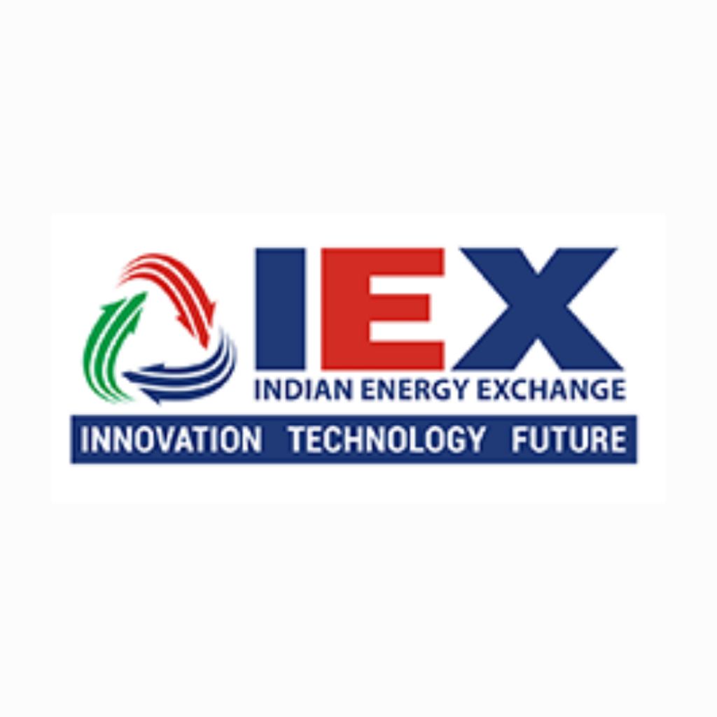 A logo for indian energy exchange, a company that provides a platform for trading electricity and renewable energy certificates in india. Below the logo, there is a slogan that reads ‘innovation technology future’.