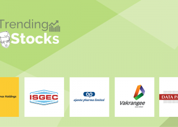 A collage of logos for six indian companies: l&t finance holdings, isgec, ajanta pharma, vakrangee, and two others.