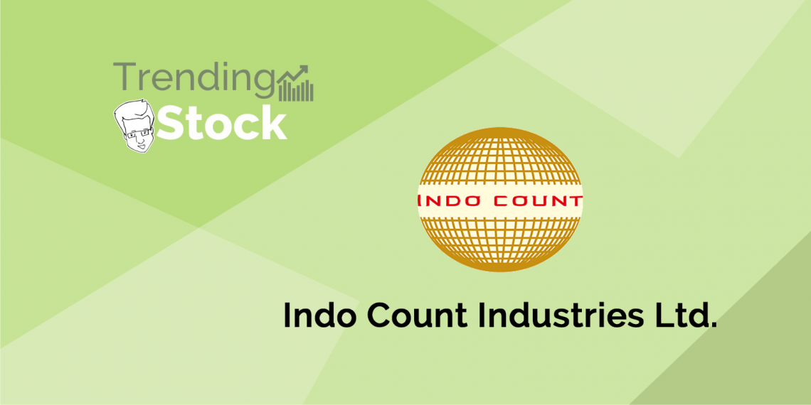 A green background with the logos of indo count industries ltd. And trending stock above the text 