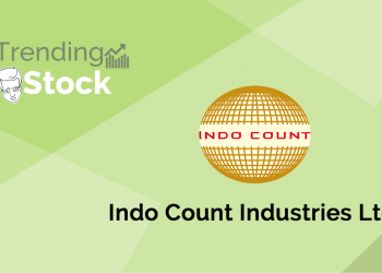 A green background with the logos of indo count industries ltd. And trending stock above the text "indo count" and "indo count industries ltd. ".