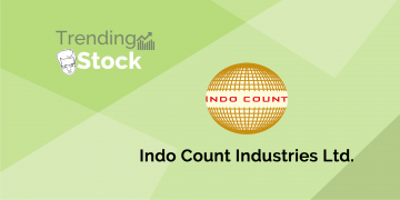 A green background with the logos of indo count industries ltd. And trending stock above the text "indo count" and "indo count industries ltd. ".