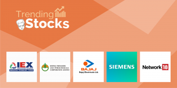 A snapshot of the indian stock market, showcasing iex, deepak fertilisers, and bajaj electricals as the top trending stocks.