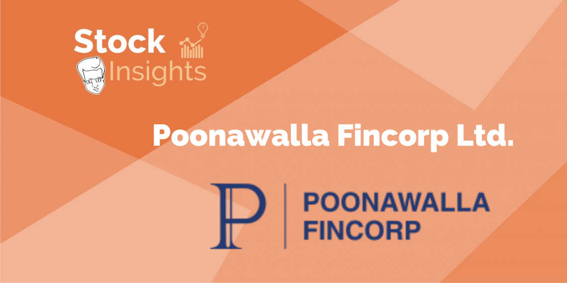 A graphical representation of the logo of poonawalla fincrop ltd. In a n orange background.