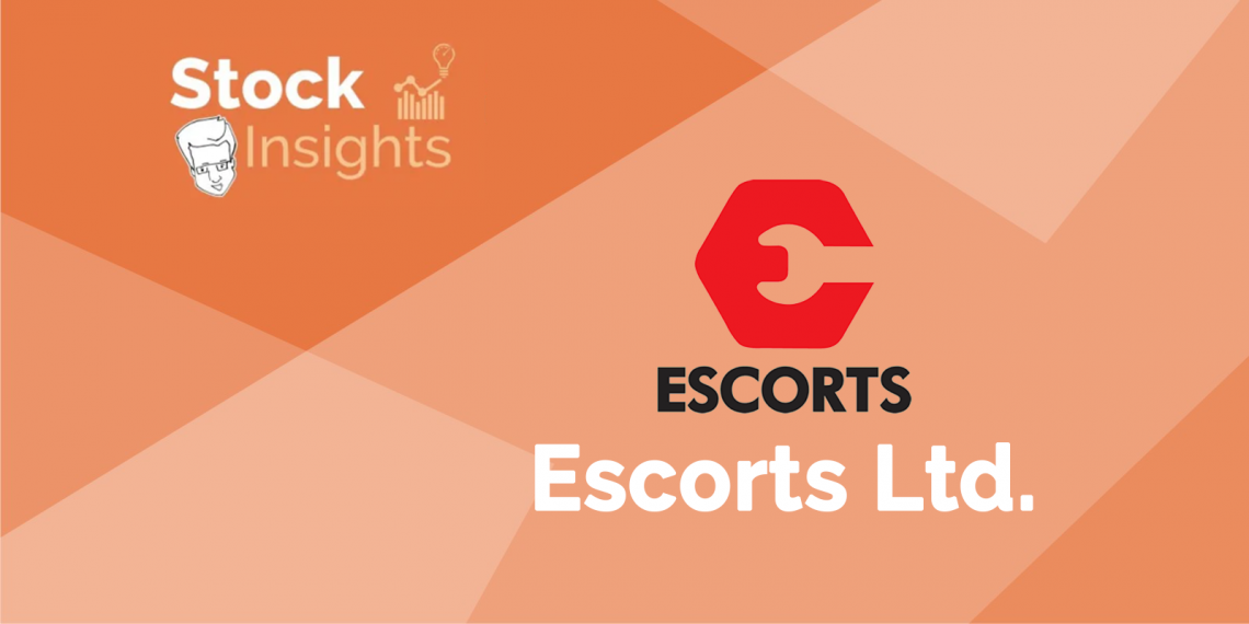 The image of the logo of escorts ltd. And text stock insights written in a gradient background of red and orange.