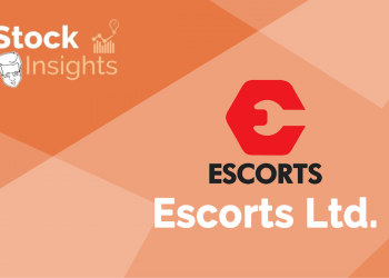 The image of the logo of escorts ltd. And text stock insights written in a gradient background of red and orange.