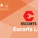 The image of the logo of escorts ltd. And text stock insights written in a gradient background of red and orange.