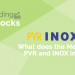 A graphical image with a green background and the words "trending stocks" at the top. Below that are the words "pvrinox" in large, bold letters. Underneath those words is the question "what does the merger of pvr and inox imply? ".