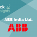 Abb india - an outstanding overall performance 10 A graphic image featuring the logo and name of “stock insights” in white text at the top left corner, with “abb india ltd. ” and a large red “abb” logo centered on a teal background with abstract geometric shapes.