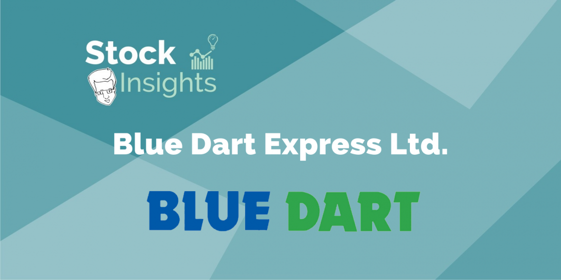 Blue and green logo of blue dart express ltd. , an indian express delivery company, on a blue background with text 'stock insights.