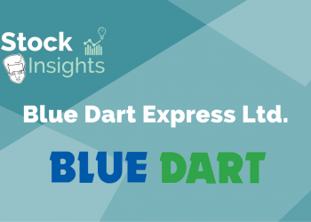 Blue and green logo of blue dart express ltd. , an indian express delivery company, on a blue background with text 'stock insights.