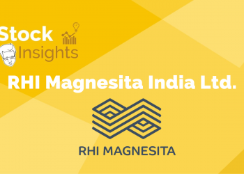 A yellow background with the rhi magnesita india ltd. Logo in the center.