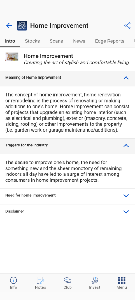 Home improvement investment theme