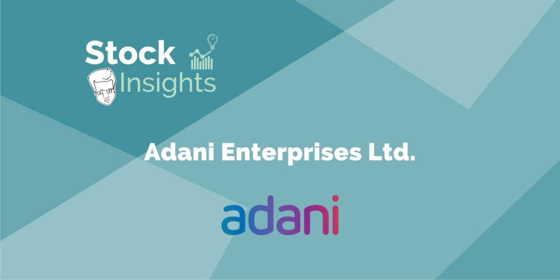 A blue and green gradient background with the adani enterprises ltd. Logo in the center.
