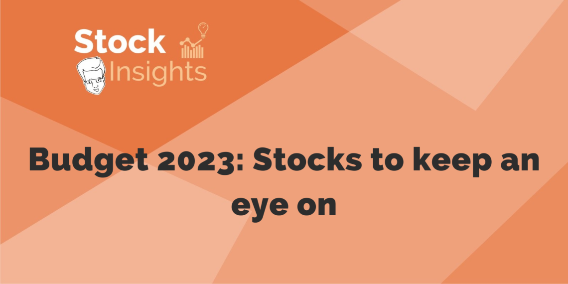 Banner highlighting key stocks to watch in the context of the upcoming indian budget 2023.