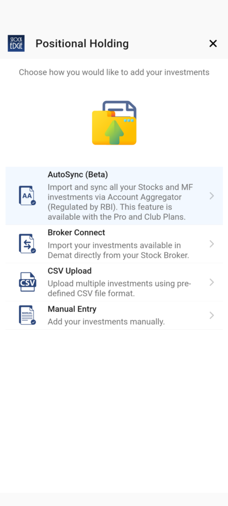 Add your portfolio of stocks in stockedge app