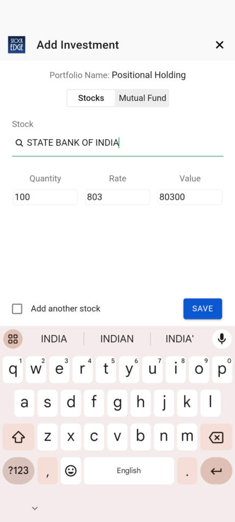 Adding stocks in your portfolio manually.