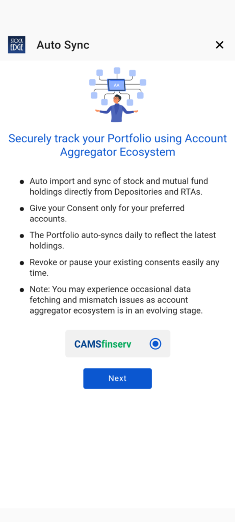 Auto sync your portfolio of stocks using stockedge to keep a track