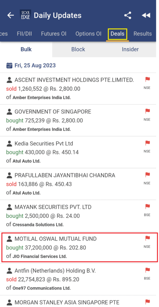 Jio financial bulk deal