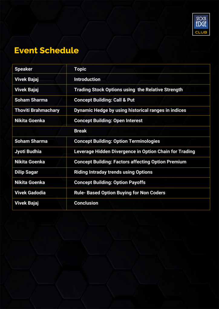 Schedule for a live option trading session