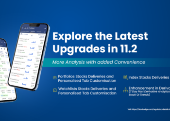 Two smartphones displaying the latest upgrades in the stock edge app version 11. 2 in a blue background.
