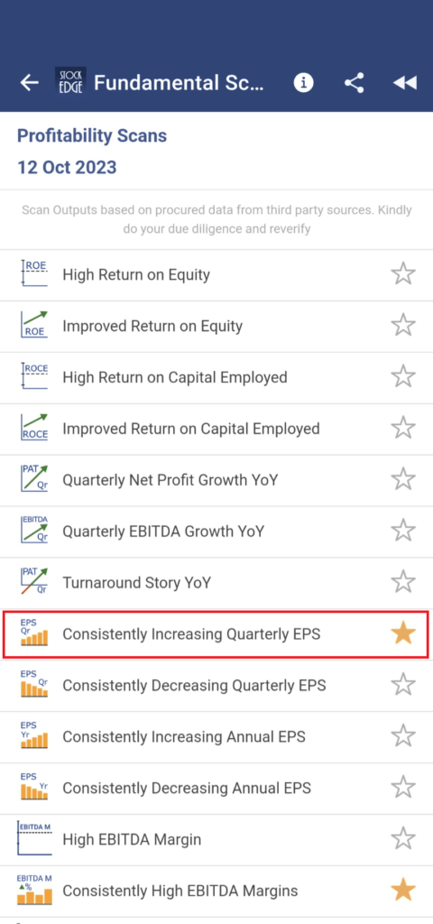 Consistent EPS growth Scans by StockEdge