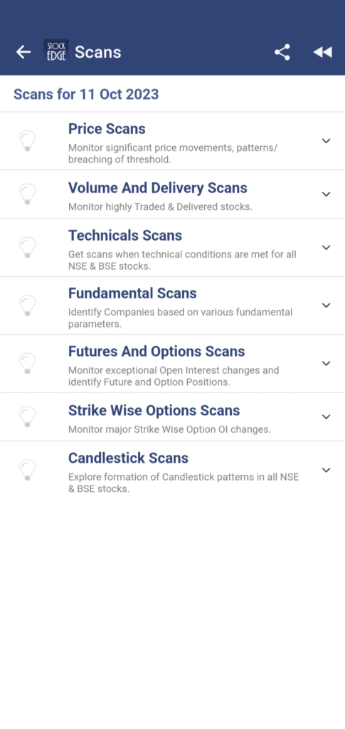 Categories of scans by stockedge