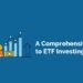 An illustration of a bag of money, a bar graph, and a stack of coins with the text ‘a comprehensive guide to etf investing in india’ on a blue background.