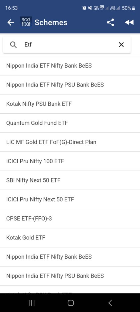 Search etfs on the stockedge app