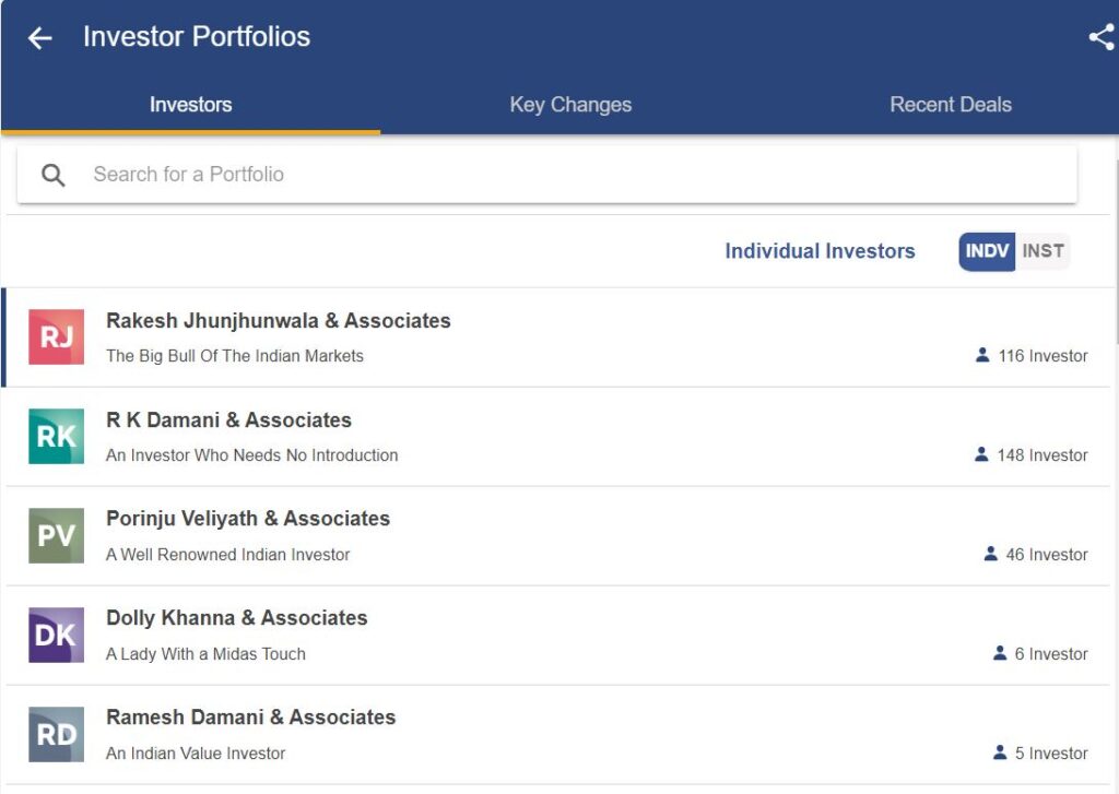 Get access to portfolios of famous indian investors in stockedge