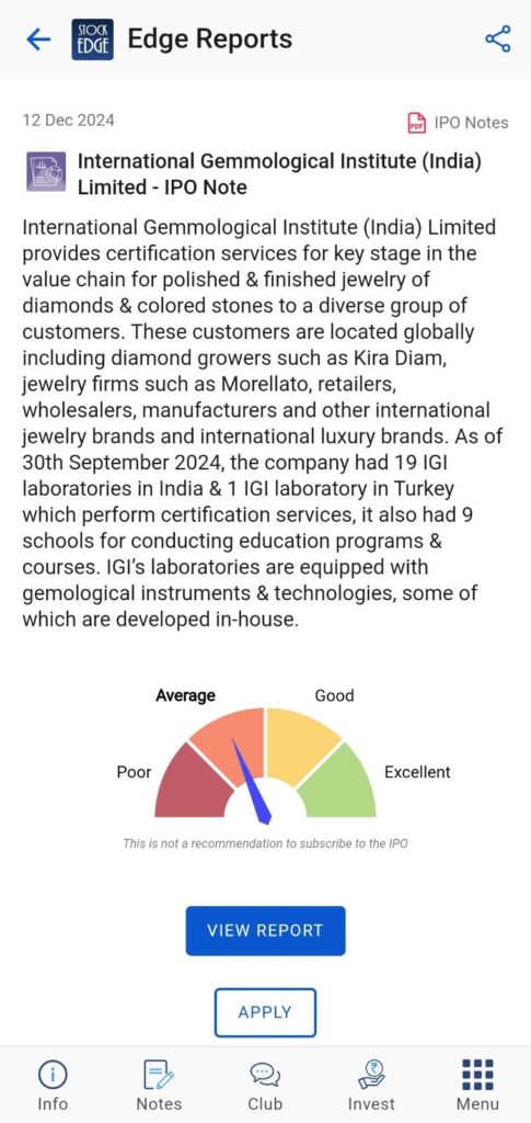 Check out the igi ipo edge reports