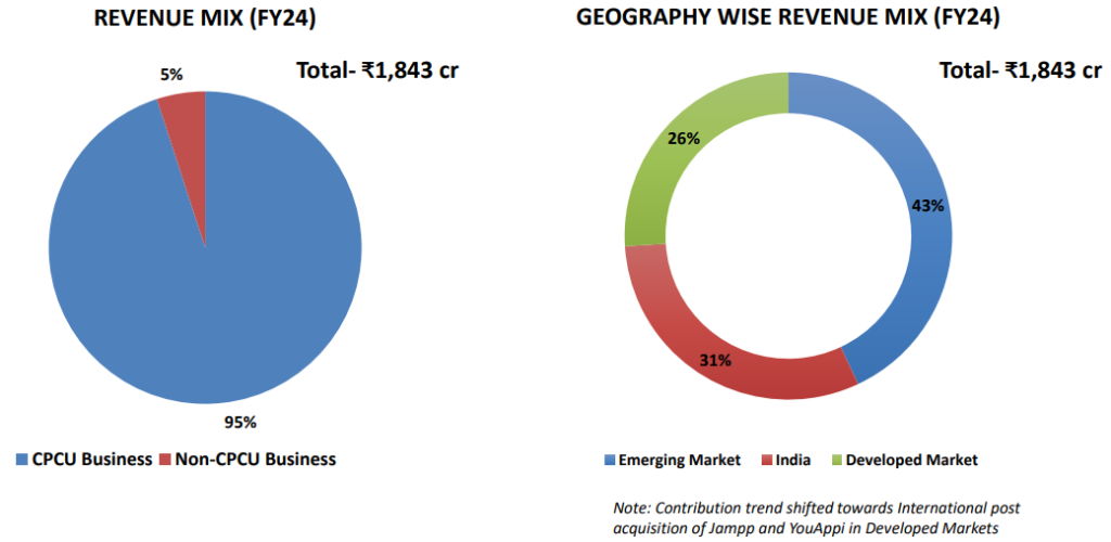 Segment wise and geography wise revenue mix of affle india