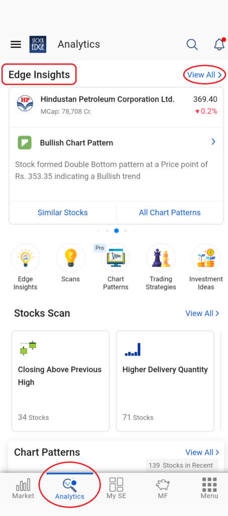 Where to find edge insights in stockedge app